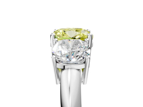 White gold Three-Stone Fancy Yellow Cushion Cut Cut Diamond Engagement Ring with Prong Setting on a White Gold Band_30