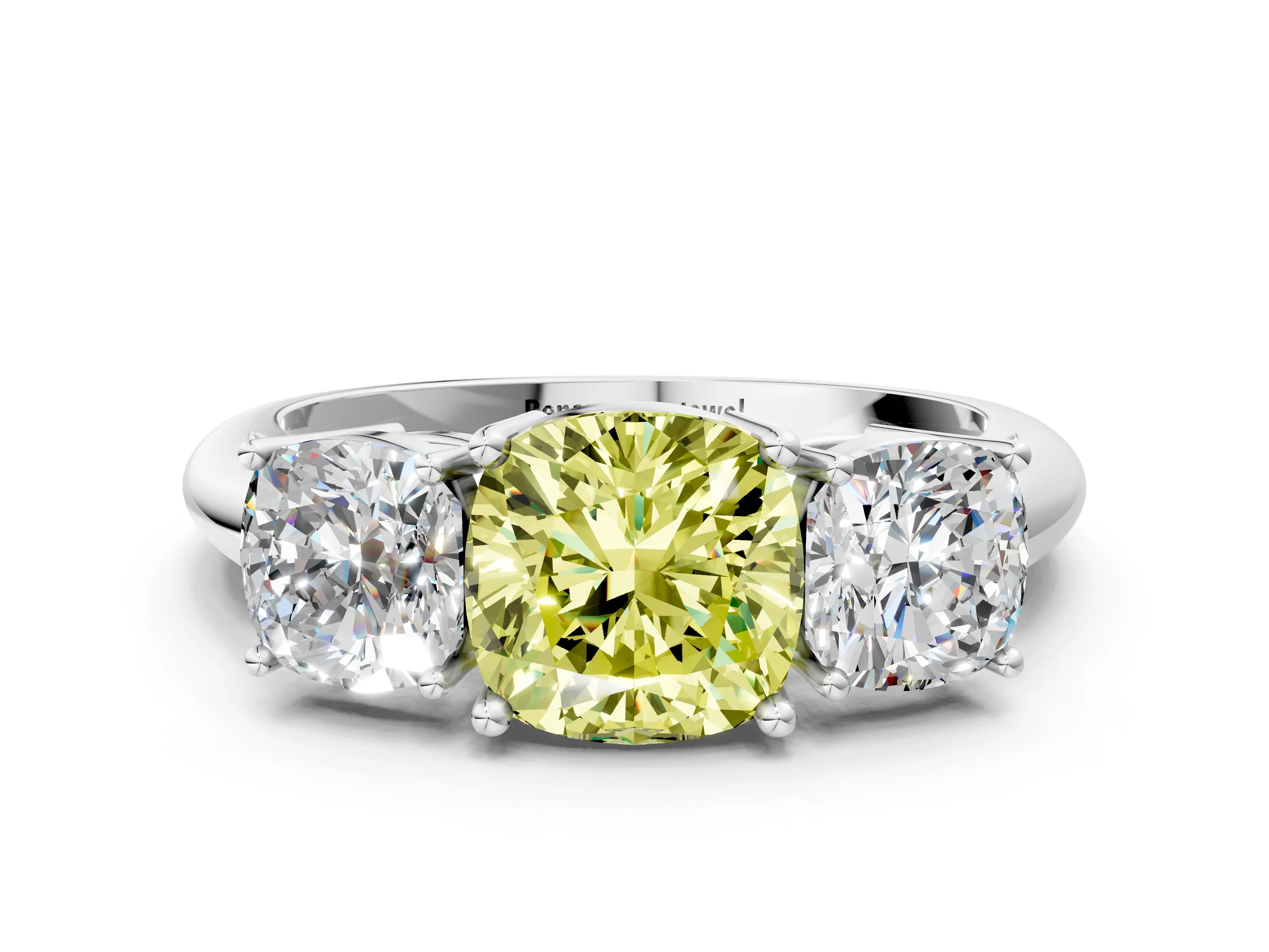 White gold Three-Stone Fancy Yellow Cushion Cut Cut Diamond Engagement Ring with Prong Setting on a White Gold Band_36