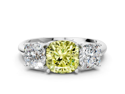 White gold Three-Stone Fancy Yellow Cushion Cut Cut Diamond Engagement Ring with Prong Setting on a White Gold Band_36