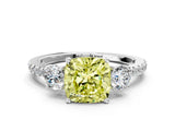 White gold Three-Stone Fancy Yellow Cushion Cut Cut Diamond Pavé Band with Prong Setting_38