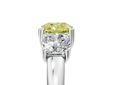 White gold Three-Stone Fancy Yellow Cushion Cut Cut Diamond Ring with Channel Set Band and Four-Prong Setting_10
