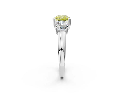 White gold Three-Stone Fancy Yellow Cushion Cut Cut Diamond Ring with Channel Set Band and Four-Prong Setting_2