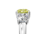 White gold Three-Stone Fancy Yellow Cushion Cut Cut Diamond Ring with Channel Set Band and Four-Prong Setting_35