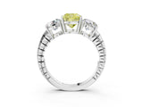 White gold Three-Stone Fancy Yellow Cushion Cut Cut Diamond Ring with Channel-Set Band and Prong Setting_3