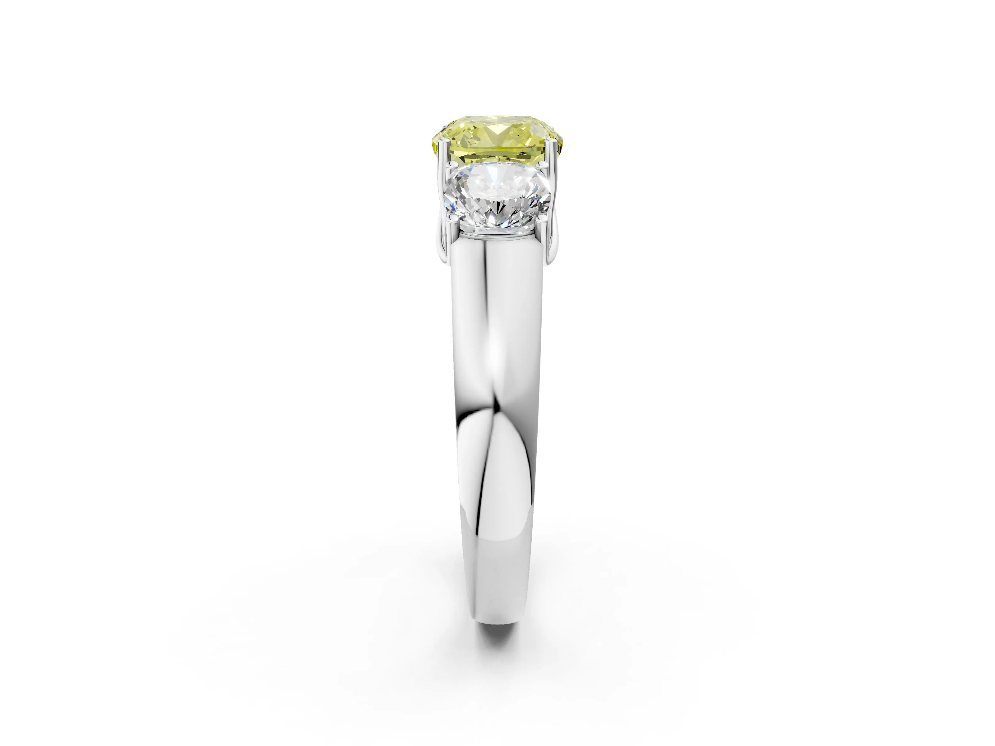 White gold Three-Stone Fancy Yellow Cushion Cut Cut Diamond Ring with Prong Setting and Classic Band_2