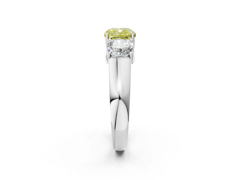 White gold Three-Stone Fancy Yellow Cushion Cut Cut Diamond Ring with Prong Setting and Classic Band_2