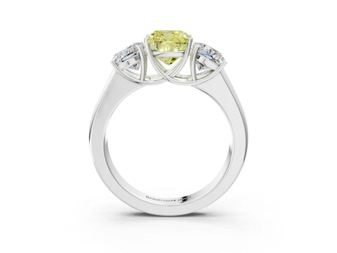 White gold Three-Stone Fancy Yellow Cushion Cut Cut Diamond Ring with Prong Setting and Classic Band_3