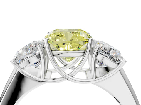 White gold Three-Stone Fancy Yellow Cushion Cut Cut Diamond Ring with Prong Setting and Classic Band_4