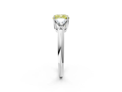 White gold Three-Stone Fancy Yellow Cushion Cut Cut Diamond Ring with Trillion Side Stones and Four-Prong Setting_13