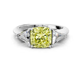White gold Three-Stone Fancy Yellow Cushion Cut Cut Diamond Ring with Trillion Side Stones and Four-Prong Setting_23