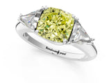 White gold Three-Stone Fancy Yellow Cushion Cut Cut Diamond Ring with Trillion Side Stones and Four-Prong Setting_24