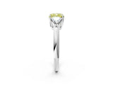 White gold Three-Stone Fancy Yellow Cushion Cut Cut Diamond Ring with Trillion Side Stones and Four-Prong Setting_25