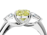 White gold Three-Stone Fancy Yellow Cushion Cut Cut Diamond Ring with Trillion Side Stones and Four-Prong Setting_27