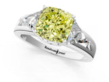 White gold Three-Stone Fancy Yellow Cushion Cut Cut Diamond Ring with Trillion Side Stones on a Split Shank Band_25