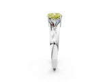 White gold Three-Stone Fancy Yellow Cushion Cut Cut Diamond Ring with Trillion Side Stones on a Split Shank Band_26