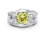 White gold Three-Stone Fancy Yellow Cushion Cut Cut Diamond Split Shank Prong Set Ring_12
