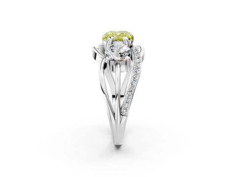 White gold Three-Stone Fancy Yellow Cushion Cut Cut Diamond Split Shank Prong Set Ring_14