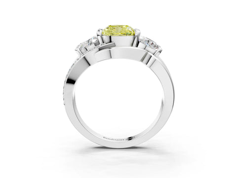 White gold Three-Stone Fancy Yellow Cushion Cut Cut Diamond Split Shank Prong Set Ring_15