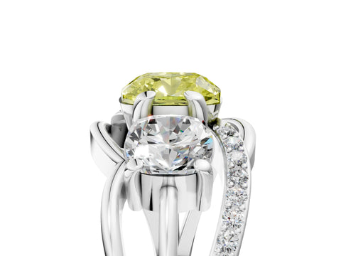White gold Three-Stone Fancy Yellow Cushion Cut Cut Diamond Split Shank Prong Set Ring_17