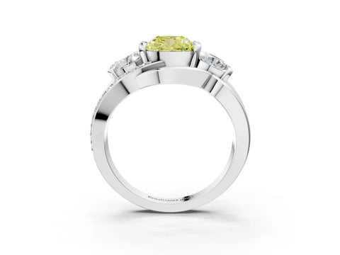 White gold Three-Stone Fancy Yellow Cushion Cut Cut Diamond Split Shank Prong Set Ring_3