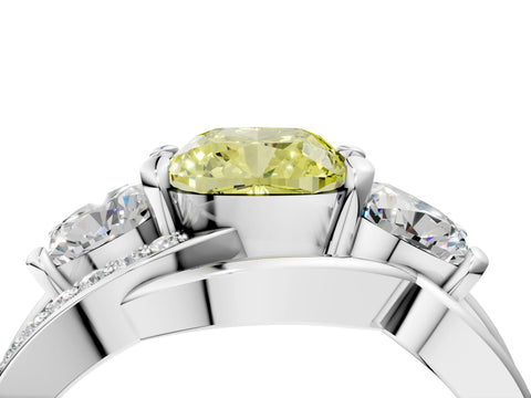 White gold Three-Stone Fancy Yellow Cushion Cut Cut Diamond Split Shank Prong Set Ring_4