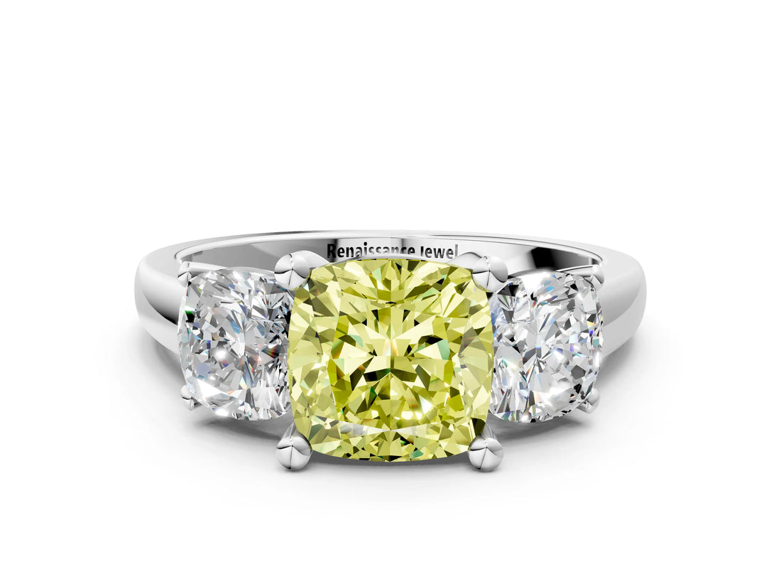 White gold Three-Stone Fancy Yellow Cushion Cut Cut Solitaire Ring with Classic Prong Setting_12