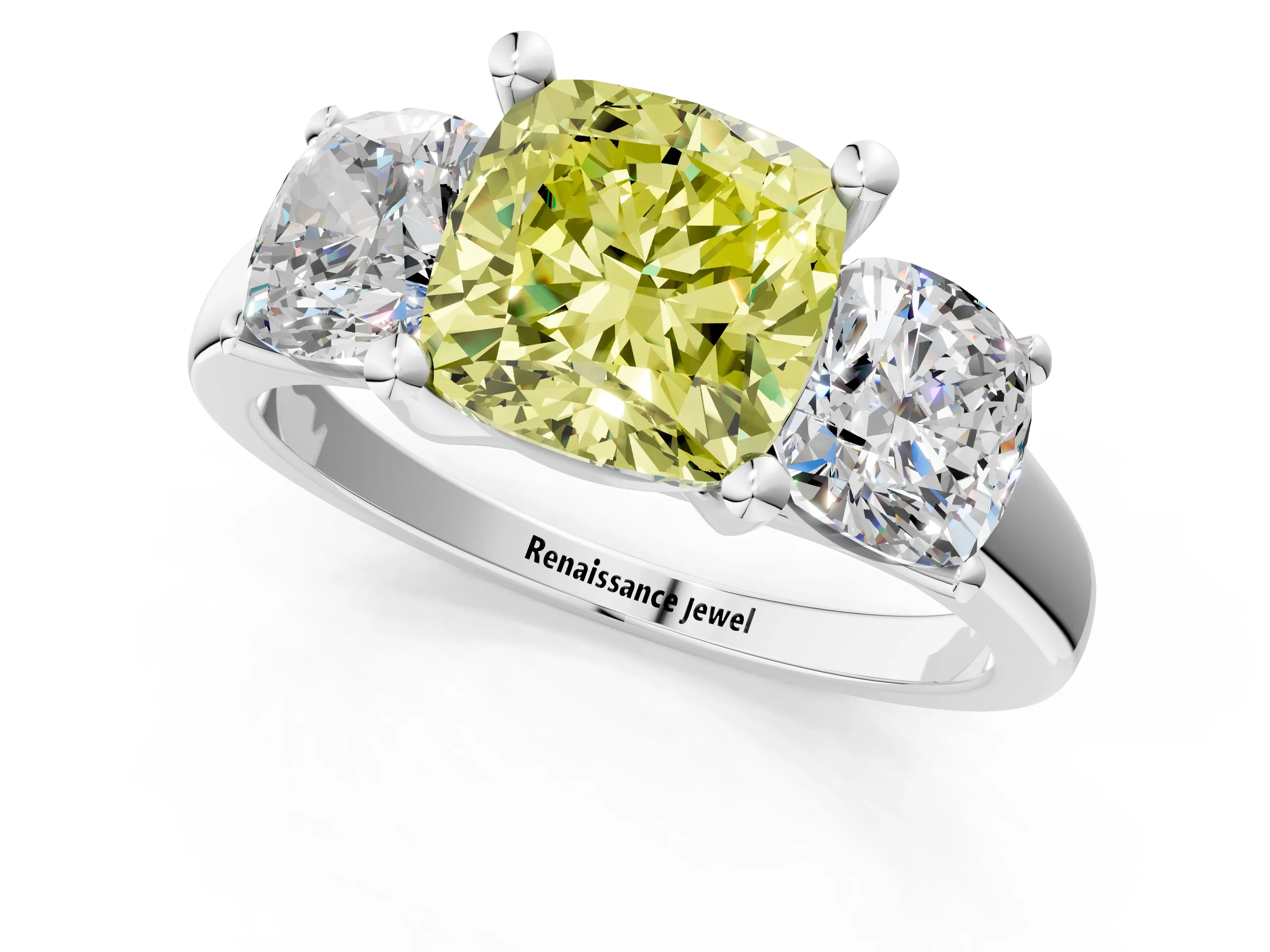 White gold Three-Stone Fancy Yellow Cushion Cut Cut Solitaire Ring with Classic Prong Setting_13