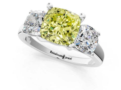 White gold Three-Stone Fancy Yellow Cushion Cut Cut Solitaire Ring with Classic Prong Setting_13