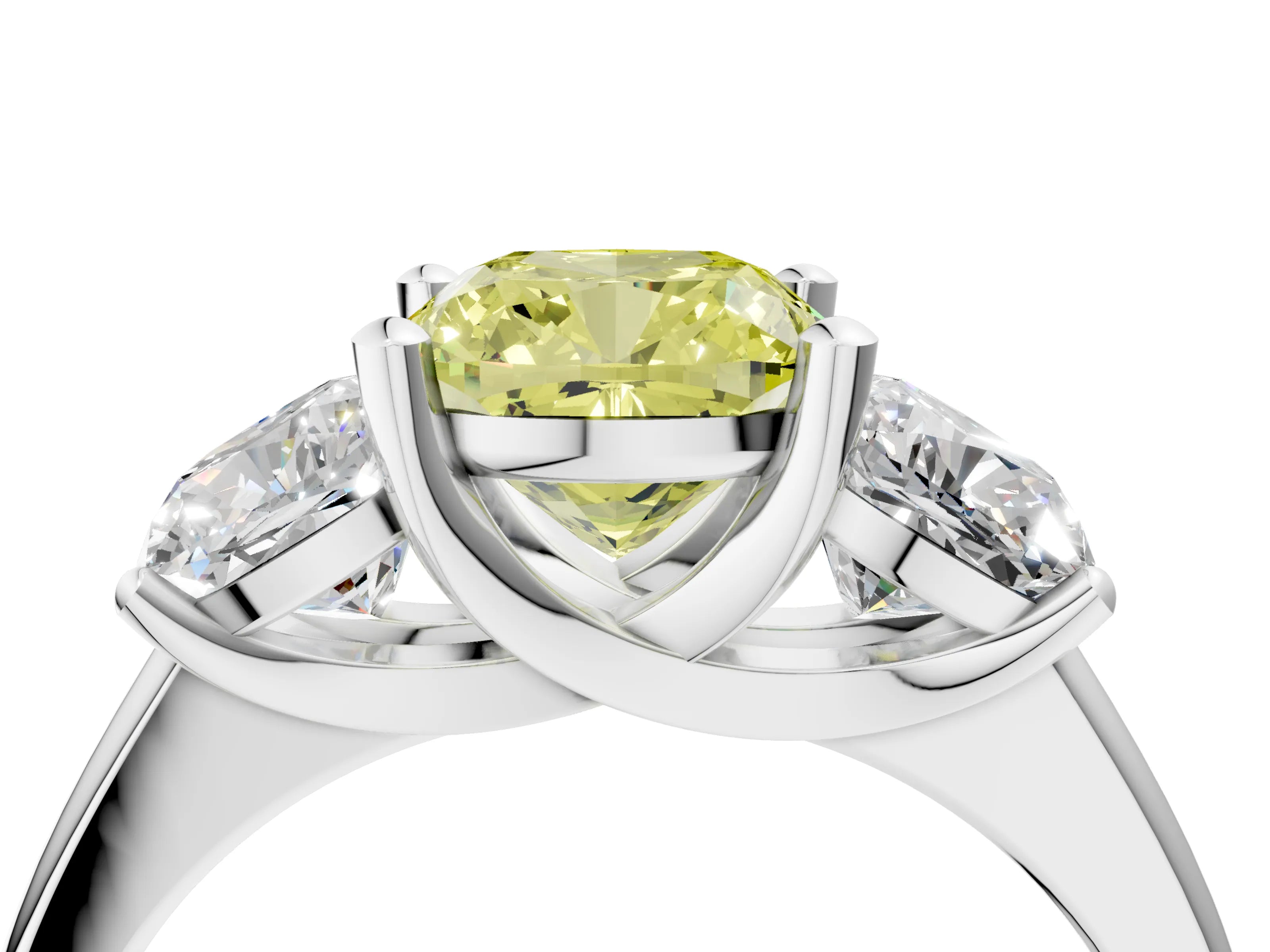 White gold Three-Stone Fancy Yellow Cushion Cut Cut Solitaire Ring with Classic Prong Setting_16
