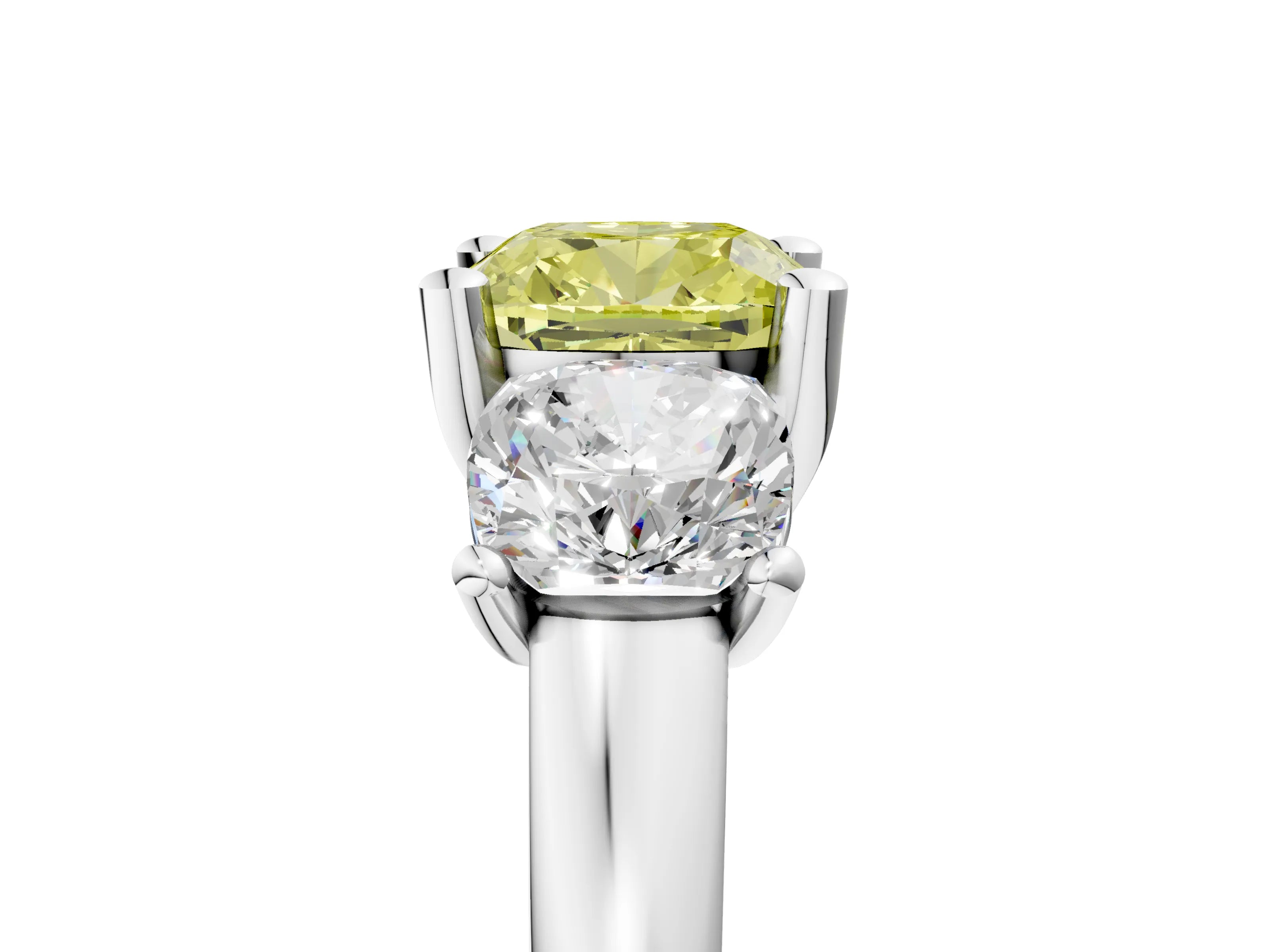 White gold Three-Stone Fancy Yellow Cushion Cut Cut Solitaire Ring with Classic Prong Setting_17