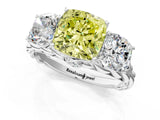 White gold Three-Stone Fancy Yellow Cushion Cut Diamond Braided Band Ring with Four-Prong Setting_33