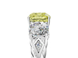 White gold Three-Stone Fancy Yellow Cushion Cut Diamond Braided Band Ring with Four-Prong Setting_37