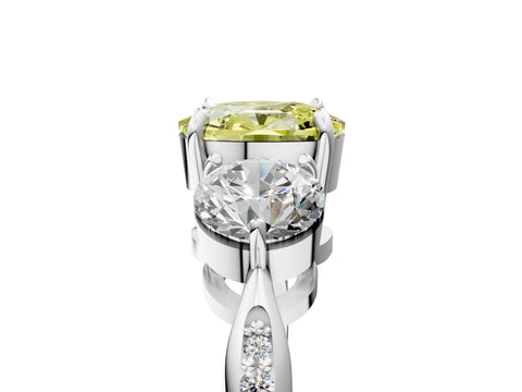 White gold Three-Stone Fancy Yellow Cushion Cut Diamond Channel Set Engagement Ring with Prong Setting_17