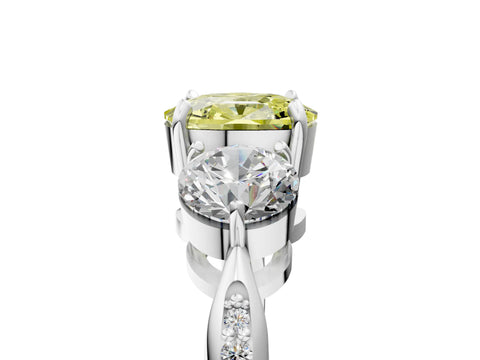 White gold Three-Stone Fancy Yellow Cushion Cut Diamond Channel Set Engagement Ring with Prong Setting_17