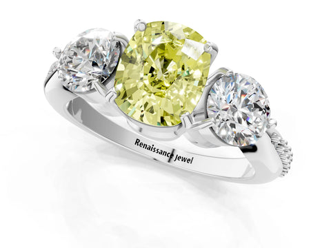 White gold Three-Stone Fancy Yellow Cushion Cut Diamond Channel Set Engagement Ring with Prong Setting_37