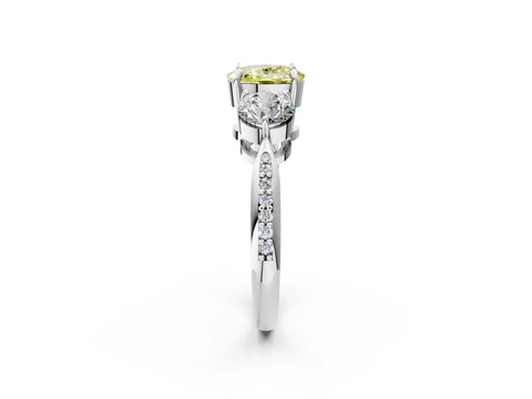 White gold Three-Stone Fancy Yellow Cushion Cut Diamond Channel Set Engagement Ring with Prong Setting_38
