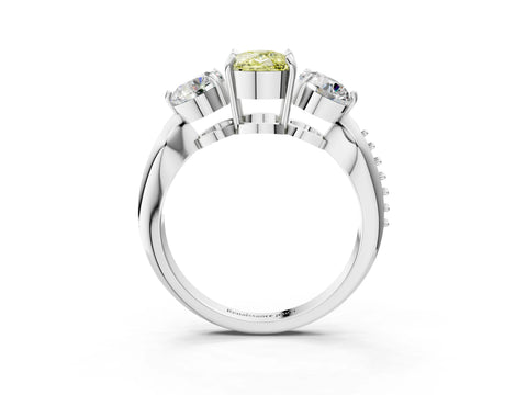 White gold Three-Stone Fancy Yellow Cushion Cut Diamond Channel Set Engagement Ring with Prong Setting_39