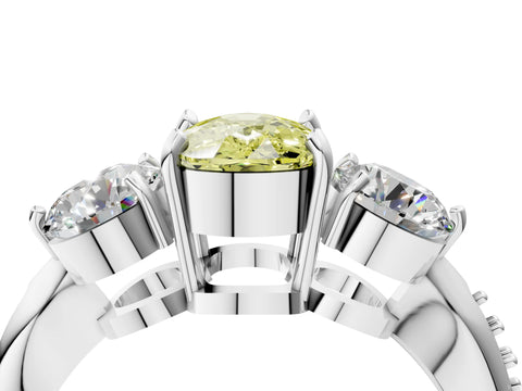 White gold Three-Stone Fancy Yellow Cushion Cut Diamond Channel Set Engagement Ring with Prong Setting_40