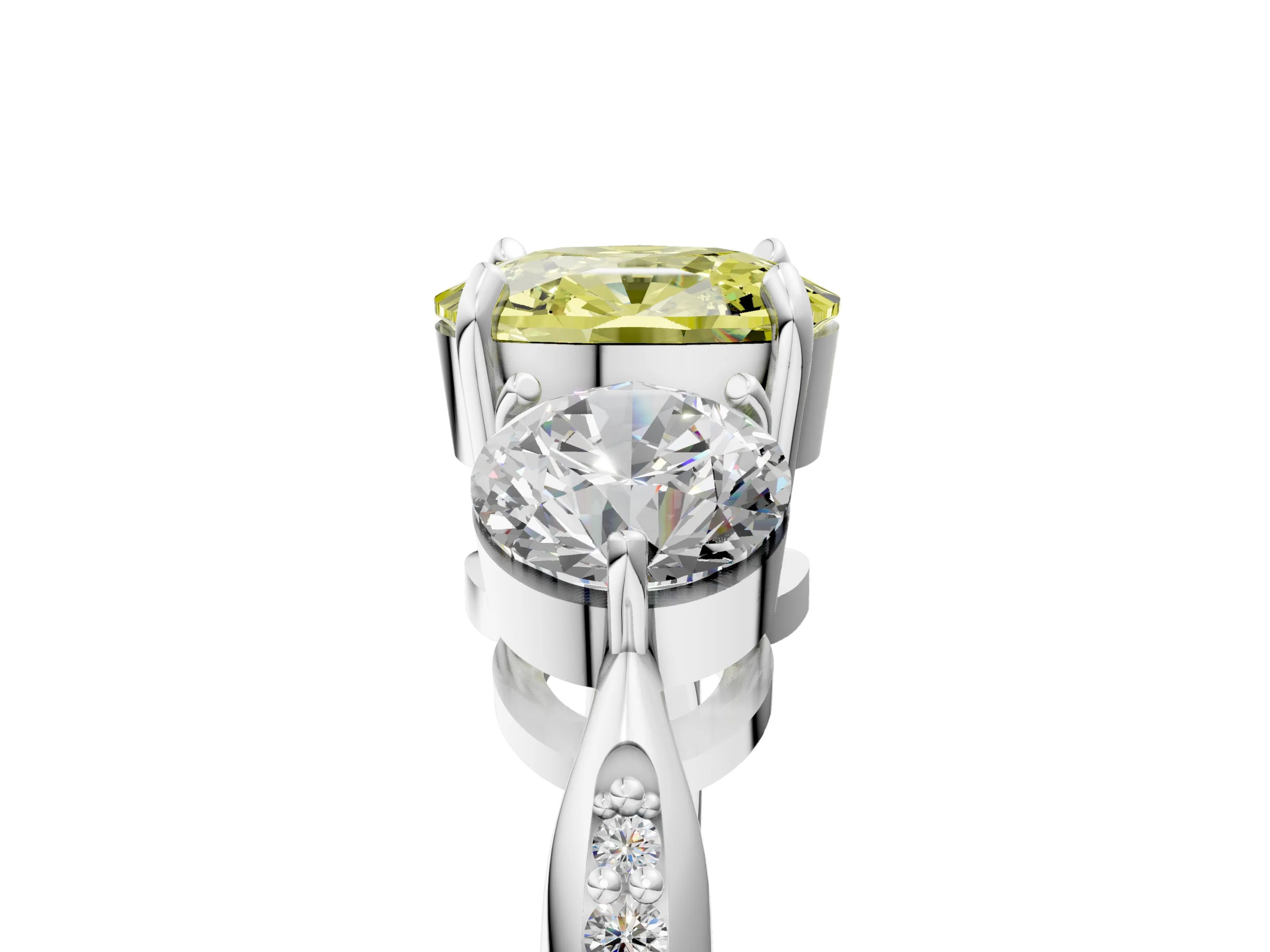 White gold Three-Stone Fancy Yellow Cushion Cut Diamond Channel Set Engagement Ring with Prong Setting_41