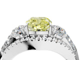 White gold Three-Stone Fancy Yellow Cushion Cut Diamond Engagement Ring with Pave Band and Prong Setting_16