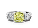 White gold Three-Stone Fancy Yellow Cushion Cut Diamond Engagement Ring with Prong Setting_15