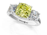 White gold Three-Stone Fancy Yellow Cushion Cut Diamond Engagement Ring with Prong Setting_16