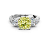 White gold Three-Stone Fancy Yellow Cushion  Cut Diamond Pavé Band with Four-Prong Setting_28