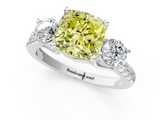 White gold Three-Stone Fancy Yellow Cushion  Cut Diamond Pavé Band with Four-Prong Setting_29