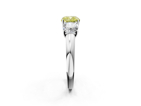 White gold Three-Stone Fancy Yellow Cushion  Cut Diamond Ring with Channel-Set Band and Four-Prong Setting_61