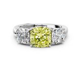 White gold Three-Stone Fancy Yellow Cushion  Cut Diamond Ring with Channel-Set Band and Four-Prong Setting_76
