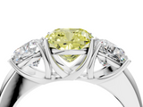 White gold Three-Stone Fancy Yellow Cushion  Cut Diamond Ring with Channel-Set Band and Four-Prong Setting_80