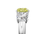 White gold Three-Stone Fancy Yellow Cushion  Cut Diamond Ring with Channel-Set Band and Four-Prong Setting_81
