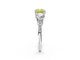 White gold Three-Stone Fancy Yellow Cushion Cut Diamond Ring with Pavé Band and Prong Setting_130