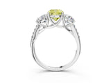 White gold Three-Stone Fancy Yellow Cushion Cut Diamond Ring with Pavé Band and Prong Setting_131